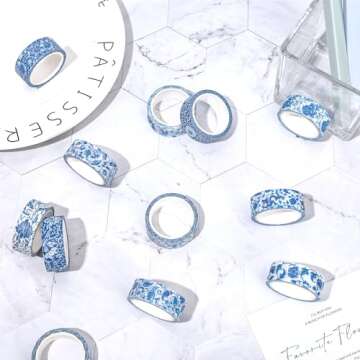 Whaline Blue Floral Washi Tape for DIY Crafting and Gift Wrapping