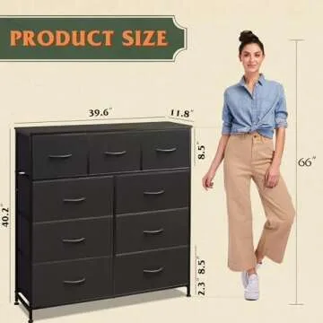 WLIVE 9-Drawer Dresser, Fabric Storage Tower for Bedroom, Hallway, Entryway, Closet, Tall Chest Organizer Unit with Fabric Bins, Steel Frame, Wood Top, Easy Pull Handle, Charcoal Black