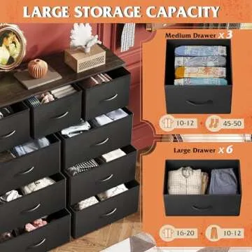 WLIVE 9-Drawer Dresser, Fabric Storage Tower for Bedroom, Hallway, Entryway, Closet, Tall Chest Organizer Unit with Fabric Bins, Steel Frame, Wood Top, Easy Pull Handle, Charcoal Black