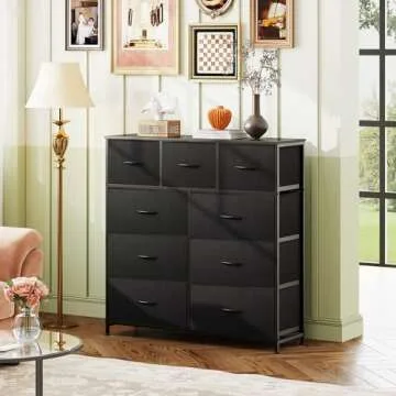 WLIVE 9-Drawer Dresser, Fabric Storage Tower for Bedroom, Hallway, Entryway, Closet, Tall Chest Organizer Unit with Fabric Bins, Steel Frame, Wood Top, Easy Pull Handle, Charcoal Black