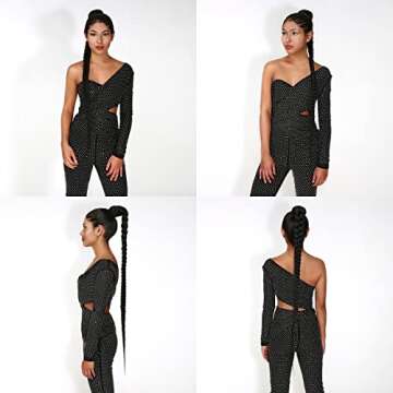 GLAM21USA 42 Inch Long Braided Clip in Ponytail Extensions for Black Women (1B-OFFBLACK)