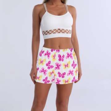 Cinvik Women's Boxers Sleep Shorts Soft Lounge Boxers Flower Print Sleepwear Cotton Loose Boxer Sets for Women Pj Shorts S