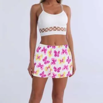 Cinvik Women's Boxers Sleep Shorts Soft Lounge Boxers Flower Print Sleepwear Cotton Loose Boxer Sets for Women Pj Shorts S