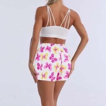 Cinvik Women's Boxers Sleep Shorts Soft Lounge Boxers Flower Print Sleepwear Cotton Loose Boxer Sets for Women Pj Shorts S