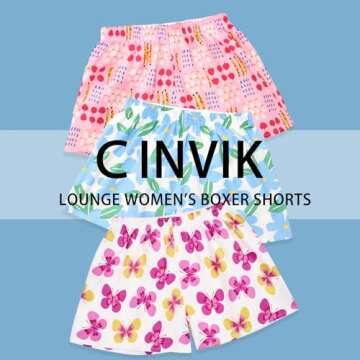 Cinvik Women's Boxers Sleep Shorts Soft Lounge Boxers Flower Print Sleepwear Cotton Loose Boxer Sets for Women Pj Shorts S