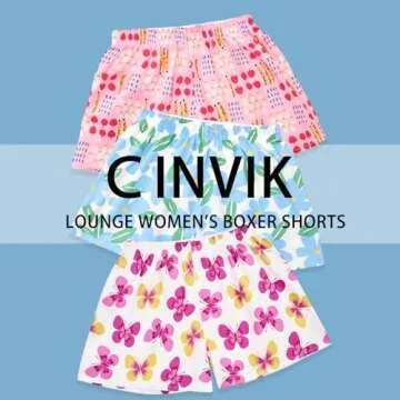 Cinvik Women's Boxers Sleep Shorts Soft Lounge Boxers Flower Print Sleepwear Cotton Loose Boxer Sets for Women Pj Shorts S
