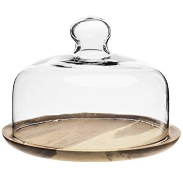 Stylish MyGift 7.5 Inch Glass Dome & Acacia Tray