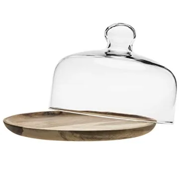 Stylish MyGift 7.5 Inch Glass Dome & Acacia Tray