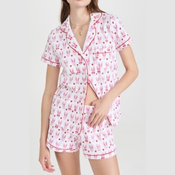Seyurigaoka Women's Floral Pajama Set with Rabbit Print