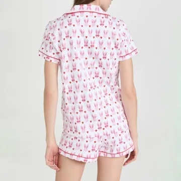 Seyurigaoka Women's Floral Pajama Set with Rabbit Print