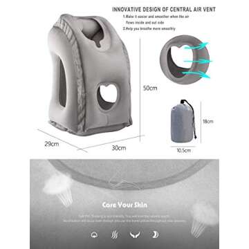 Kimiandy Inflatable Travel Air Pillow for Sleeping to Avoid Neck and Shoulder Pain, Comfortably Support Head and Lumbar, Used for Airplane, Car, Bus and Office (Grey)