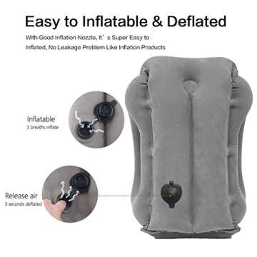Kimiandy Inflatable Travel Air Pillow for Sleeping to Avoid Neck and Shoulder Pain, Comfortably Support Head and Lumbar, Used for Airplane, Car, Bus and Office (Grey)