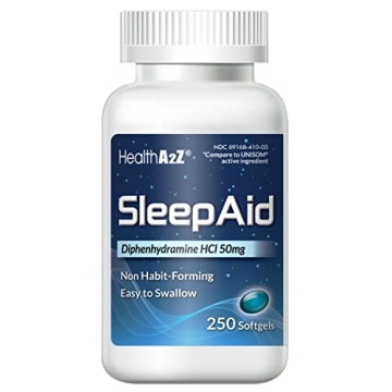 HealthA2Z Sleep Aid Diphenhydramine Softgels, 50mg, Non Habit-Forming, 250 Counts