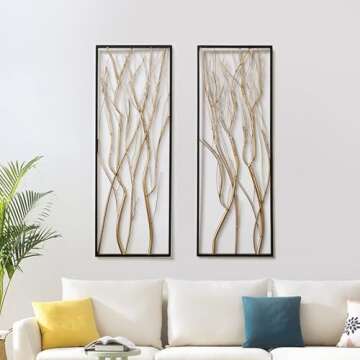 LuxenHome Metal Wall Decor, 36" Luxury Living Room Metal Wall Art, Set of 2 Gold Wall Decor, Bedroom...