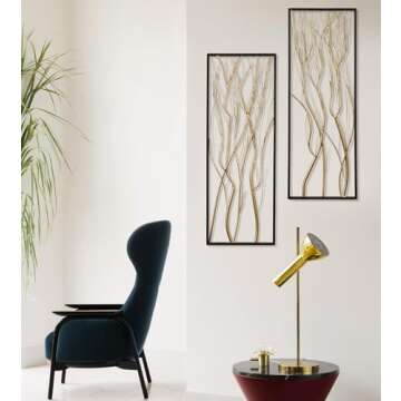 LuxenHome Metal Wall Decor, 36" Luxury Living Room Metal Wall Art, Set of 2 Gold Wall Decor, Bedroom Wall Decorations with Frame for Home, Bedroom, Kitchen, Office, Dining Room, Gold/Black
