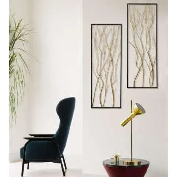 LuxenHome Metal Wall Decor, 36" Luxury Living Room Metal Wall Art, Set of 2 Gold Wall Decor, Bedroom Wall Decorations with Frame for Home, Bedroom, Kitchen, Office, Dining Room, Gold/Black