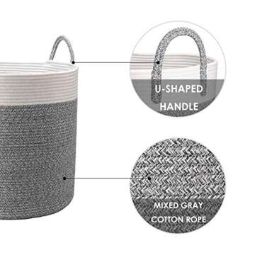 CherryNow X-Large Cotton Rope Basket – 18"x18" Decorative Woven Basket for Laundry, Baby, Blanket, Home Storage Container (Grey)