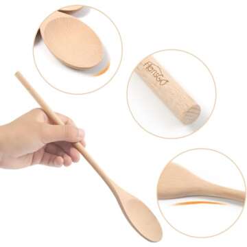 HANSGO 3PCS 12 Inch Long Wooden Spoons, Long Handle Wooden Cooking Mixing Oval Spoons Tasting Spoons Large Cooking Spoons