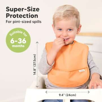 3-Pack Waterproof Baby Bibs for Eating - Lightweight Baby Bib with Food Catcher, Mess Proof Toddler Bibs, Waterproof Bibs for Baby Boys, Baby Girls, Feeding Bibs, Drool Bibs, Baby Food Bibs (Basics)