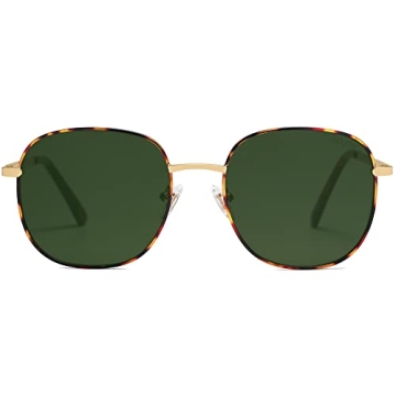 SOJOS Classic Trendy Square Sunglasses for Women Men Cute Big Frame Gold Shades SJ1137, Dark Tortoise/Green