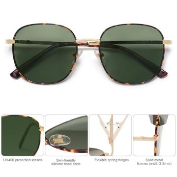 SOJOS Classic Trendy Square Sunglasses for Women Men Cute Big Frame Gold Shades SJ1137, Dark Tortoise/Green