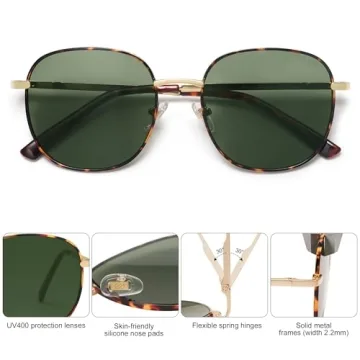 SOJOS Classic Trendy Square Sunglasses for Women Men Cute Big Frame Gold Shades SJ1137, Dark Tortoise/Green