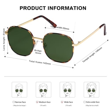 SOJOS Classic Trendy Square Sunglasses for Women Men Cute Big Frame Gold Shades SJ1137, Dark Tortoise/Green