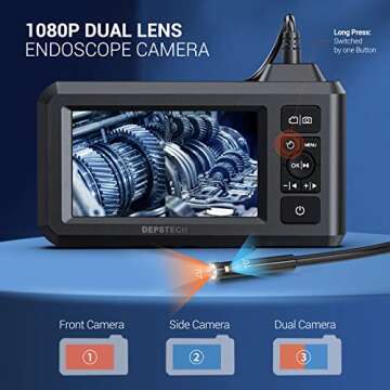 DEPSTECH Dual Lens Industrial Endoscope, 1080P Digital Borescope Inspection Camera, 7.9mm IP67 Water...
