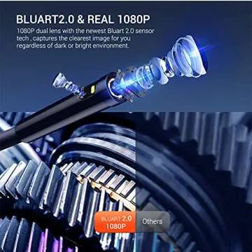 DEPSTECH Dual Lens Industrial Endoscope, 1080P Digital Borescope Inspection Camera, 7.9mm IP67 Waterproof Camera, Sewer Camera with 4.3" LCD Screen,7 LED Lights,16.5FT Semi-Rigid Cable,32GB Card-Black