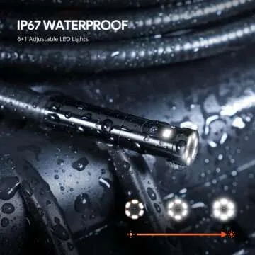 DEPSTECH Dual Lens Industrial Endoscope, 1080P Digital Borescope Inspection Camera, 7.9mm IP67 Waterproof Camera, Sewer Camera with 4.3" LCD Screen,7 LED Lights,16.5FT Semi-Rigid Cable,32GB Card-Black