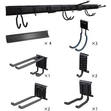 Ultrawall 13 PCS Tool Storage Rack, 64 Inches Adjustable Garage Organization Wall Mounted Storage System with 9 Hooks, Heavy Duty Steel Garden Tool Organizer Wall Holders