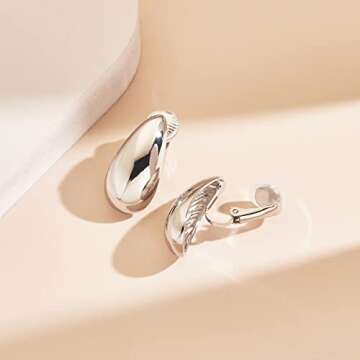 MUYAN Silver Long Waterdrop Clip On Earrings for Women Silver Long Polished Droplet Clip Earrings Lightweight Jewelry