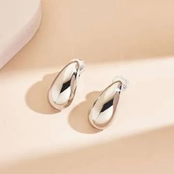 MUYAN Silver Long Waterdrop Clip On Earrings for Women Silver Long Polished Droplet Clip Earrings Lightweight Jewelry