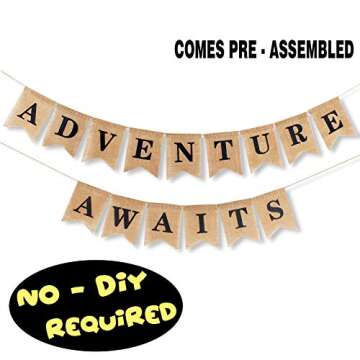 LINGTEER Adventure Awaits Burlap Banner Bunting Bon Voyage Travel Retirement Graduations Wedding Par...