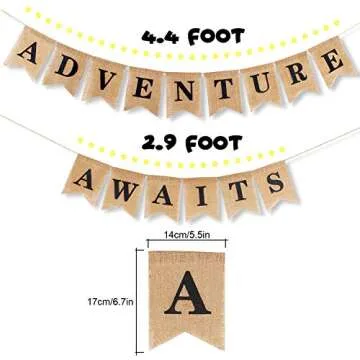 LINGTEER Adventure Awaits Burlap Banner Bunting Bon Voyage Travel Retirement Graduations Wedding Party Pennant Decorations Supplies - [Pre Strung].