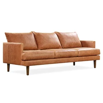 POLY & BARK Girona Leather Couch – 88-Inch Leather Sofa with Tufted Back - Full Grain Leather Couc...