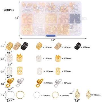 200 Pcs Loc Hair Jewelry for Braids, Metal Gold and Silver Hair Charms for Women, Hair Beads Rings C...