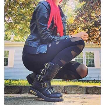 Dikoaina Women Girls Sexy Solid Color Bandage Mesh Leggings, Black, One Size