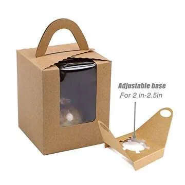 50 Pcs Kraft Paper Cupcake Boxes with Window and Handle