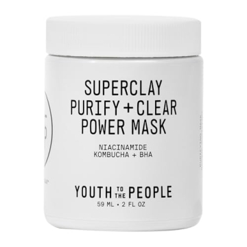 Youth To The People Superclay Purify + Clear Power Mask - Clay Mask with White Clay + French Green Clay Powder to Help Clear Pores, Absorb Excess Oil - BHA, Salicylic Acid, Niacinamide Face Mask (2oz)
