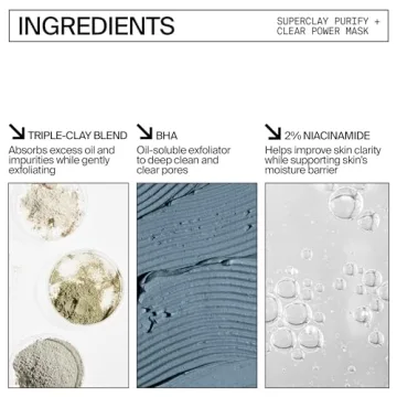 Youth To The People Superclay Purify + Clear Power Mask - Clay Mask with White Clay + French Green Clay Powder to Help Clear Pores, Absorb Excess Oil - BHA, Salicylic Acid, Niacinamide Face Mask (2oz)
