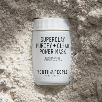 Youth To The People Superclay Purify + Clear Power Mask - Clay Mask with White Clay + French Green Clay Powder to Help Clear Pores, Absorb Excess Oil - BHA, Salicylic Acid, Niacinamide Face Mask (2oz)