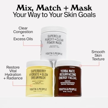Youth To The People Superclay Purify + Clear Power Mask - Clay Mask with White Clay + French Green Clay Powder to Help Clear Pores, Absorb Excess Oil - BHA, Salicylic Acid, Niacinamide Face Mask (2oz)