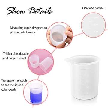 Reusable Resin Kit Mixing Cups Tool Sets, Include 3 Pieces Silicone 100 ml Measuring Cups, 4Pieces Application Brushes and 6 Pieces Mixing Spoon for Makeup
