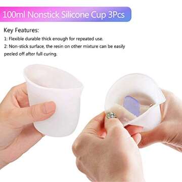 Reusable Resin Kit Mixing Cups Tool Sets, Include 3 Pieces Silicone 100 ml Measuring Cups, 4Pieces Application Brushes and 6 Pieces Mixing Spoon for Makeup