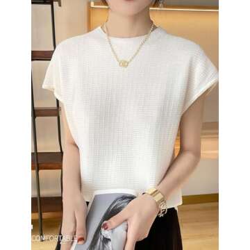 Wowcarbazole Women's Cap Sleeve Sweater Tops Summer Ribbed Kint Vest Trendy Casual Mock Neck Pullove...