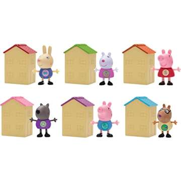 Peppa Pig Mystery House Figure Collection (6-Pack) - Each House has a Surprise Toy Action Figure Character Inside - Great Gift, Easter BasketStuffer & Party Favor for Kids - Ages 2+