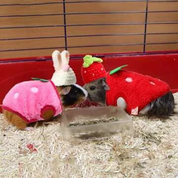 Clysee 10 Pcs Guinea Pig Clothes Set, 5 Guinea Pig Costume Outfit, 5 Cute Mini Hat with Adjustable Strap Small Animal Warm Vest Sweater Cozy Hand Knitted Hat for Hamster Bunny(Fresh Style)