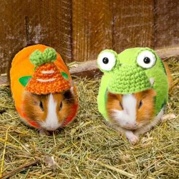 Clysee 10 Pcs Guinea Pig Clothes Set, 5 Guinea Pig Costume Outfit, 5 Cute Mini Hat with Adjustable Strap Small Animal Warm Vest Sweater Cozy Hand Knitted Hat for Hamster Bunny(Fresh Style)