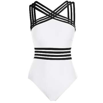 Tempt Me Women White Crisscross One Piece Swimsuits Mesh Tummy Control Bathing Suits Front Crossover Swimwear S